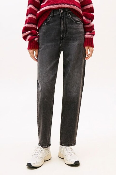 Kadın Mom Fit Yüksek Bel Daralan Paça Jean Pantolon - Siyah - Tommy Hilfiger