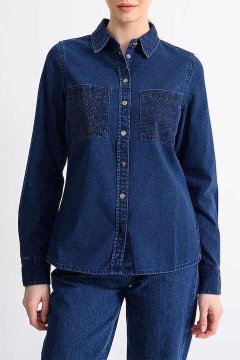 Kadın Monique Regular Fit Denim Gömlek - Lacivert - Guess