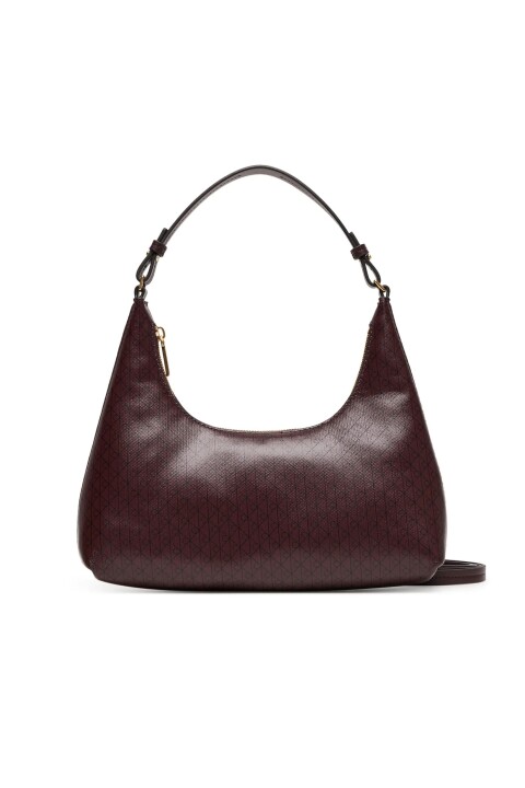 Kadın Monogram Baskılı Hobo Omuz Çantası - Bordo 