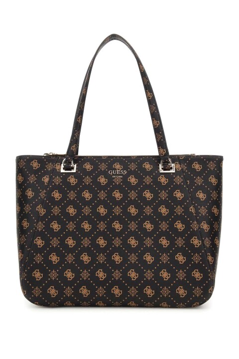 Kadın Monogram Desenli Çok Bölmeli Tote Çanta - Kahverengi 