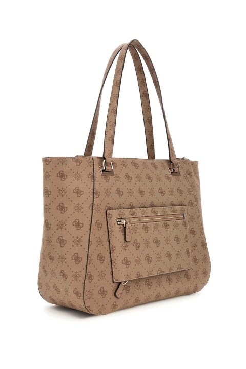 Kadın Monogram Desenli Çok Bölmeli Tote Çanta - Kahverengi - Guess