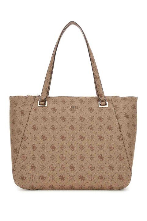 Kadın Monogram Desenli Çok Bölmeli Tote Çanta - Kahverengi - Guess
