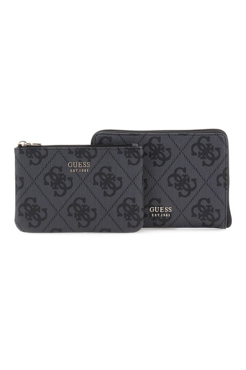 Kadın Monogram Desenli İkili Seyahat Çantası Seti - Antrasit - Guess