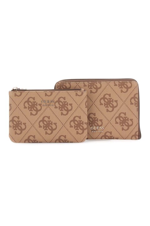 Kadın Monogram Desenli İkili Seyahat Çantası Seti - Kahverengi - Guess