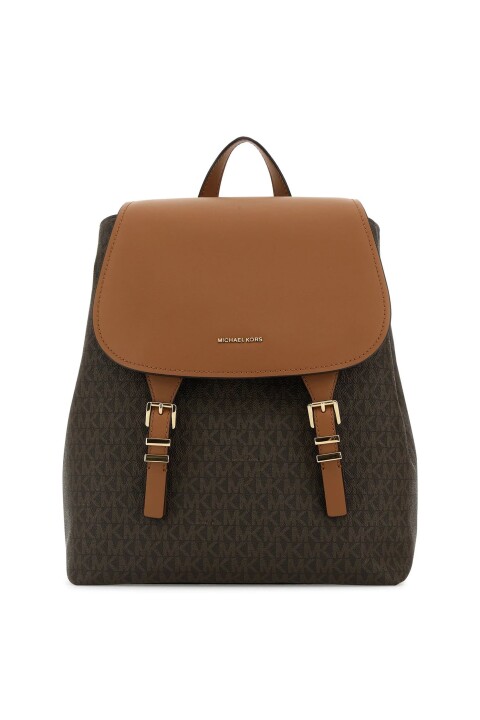 Kadın Monogram Desenli Kapaklı Yazı Logolu Sırt Çantası - Kahverengi 