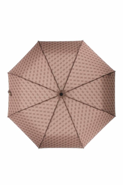 Kadın Monogram Desenli Katlanabilir Şemsiye - Kahverengi - Guess
