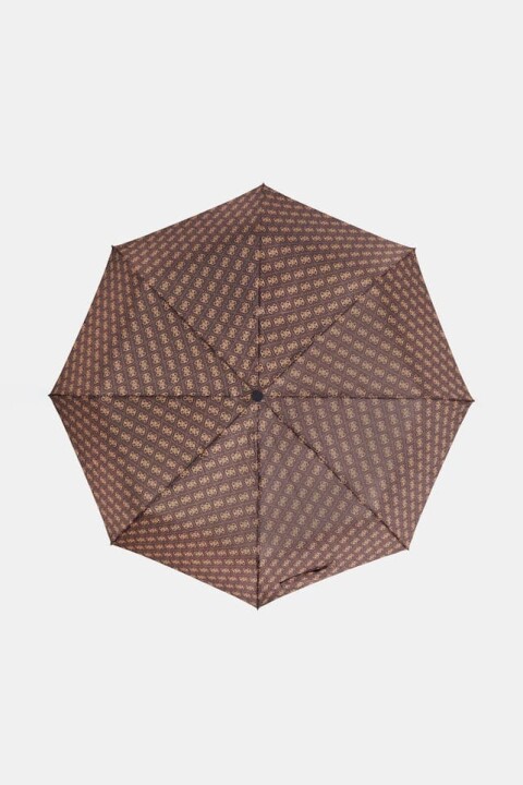 Kadın Monogram Desenli Otomatik Katlanır Şemsiye - Kahverengi - Guess