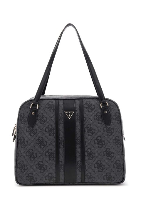 Kadın Monogram Desenli Şerit Detaylı Seyahat Çantası - Antrasit - Guess