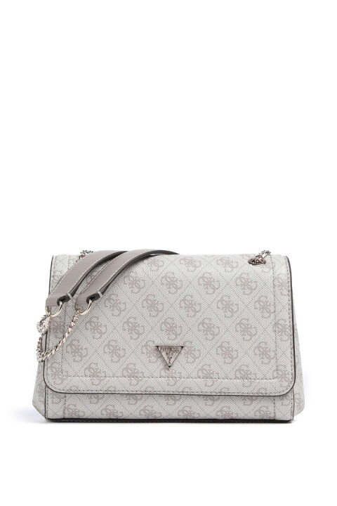 Kadın Monogram Desenli Zincir Askılı Omuz Çantası - Vizon 