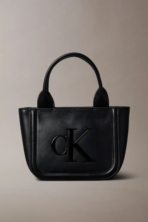 Kadın Monogram Kabartmalı Küçük Boy Tote El Çanta - Siyah 