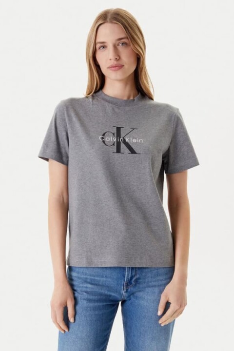 Kadın Monogram Logolu T-Shirt - Gri 