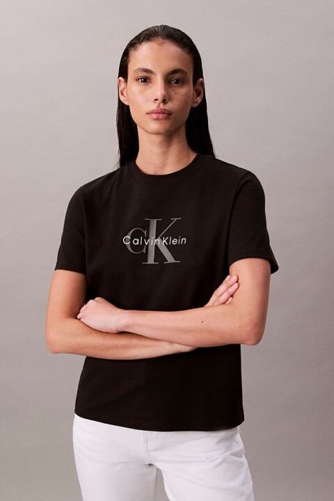 Kadın Monogram Logolu T-Shirt - Siyah 