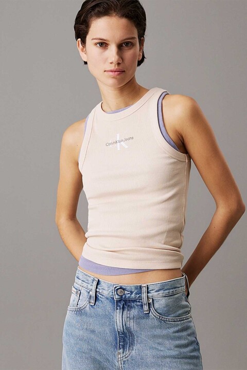 Kadın Monologo Rib Tank Top Bluz - Kum 