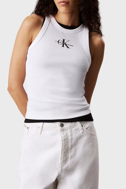 Kadın Monologo Rib Top Bluz - Beyaz 