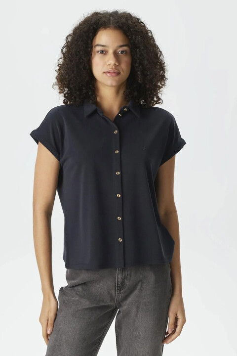 Kadın Kısa Kollu Relaxed Fit Polo Gömlek - Siyah - Nautica