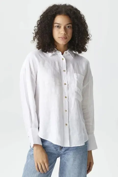 Kadın Oversize Uzun Kollu Gömlek - Beyaz - Nautica