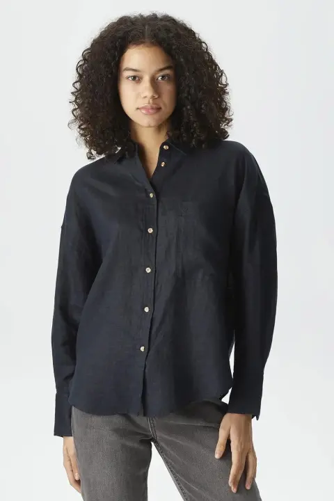 Kadın Oversize Uzun Kollu Gömlek - Siyah 