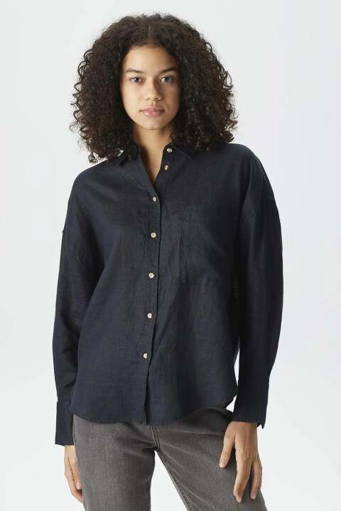 Kadın Oversize Uzun Kollu Gömlek - Siyah - Nautica