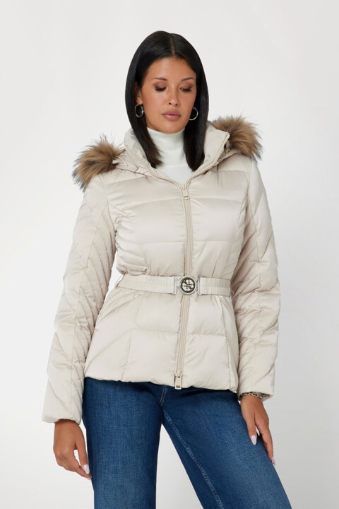 Kadın New Olga Gerçek Kuş Tüyü Şişme Mont - Bej 