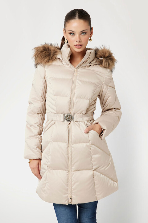 Kadın New Olga Gerçek Kuş Tüyü Şişme Mont - Krem 