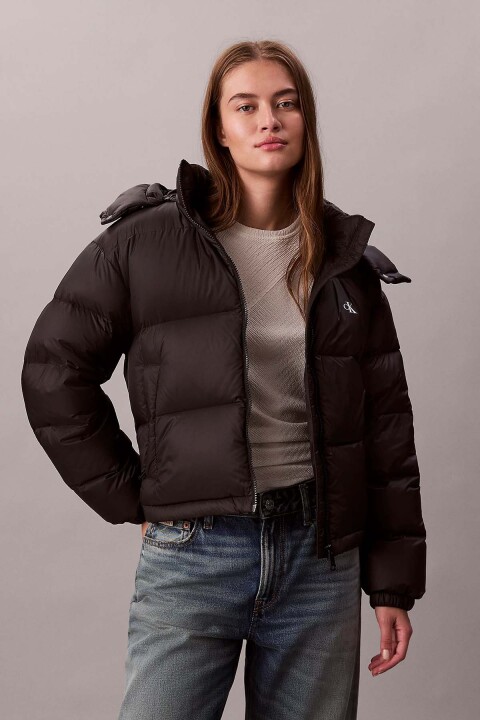 Kadın Normal Kalıp Kapüşonlu Şişme Mont - Siyah - Calvin Klein