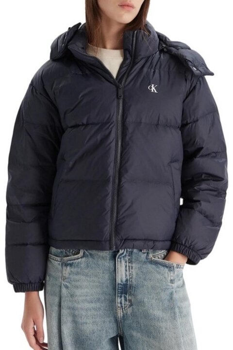 Kadın Normal Kalıp Kapüşonlu Şişme Mont - Koyu Lacivert 