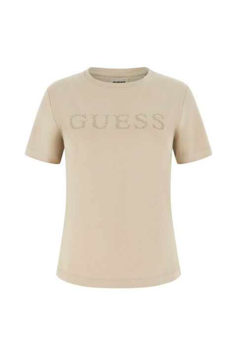 Kadın Octavia Slim Fit Taşlı T-Shirt - Bej 