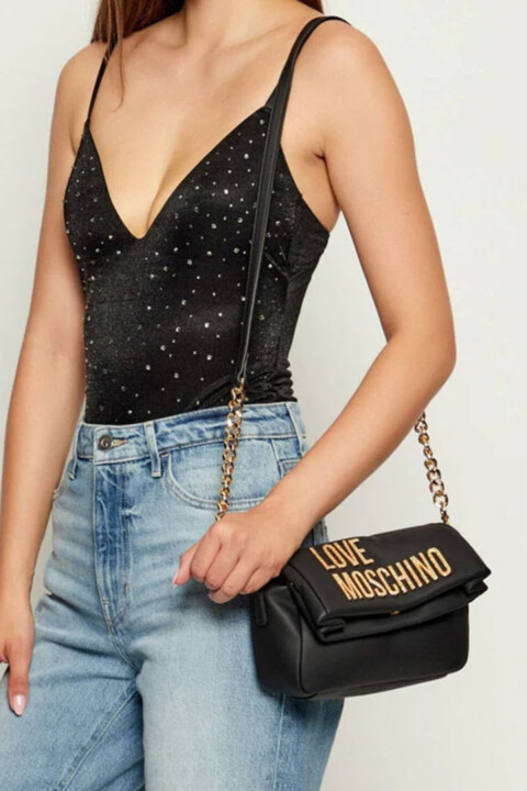 Kadın Omuz Çantası Lettering Flap Model - Siyah - Love Moschino