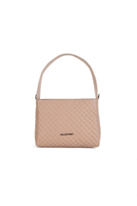 Kadın Örgü Dokulu Deri Omuz Çantası - Pudra - Valentino