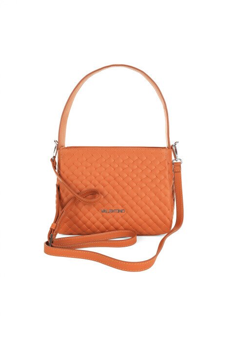 Kadın Örgü Dokulu Deri Omuz Çantası - Taba - Valentino