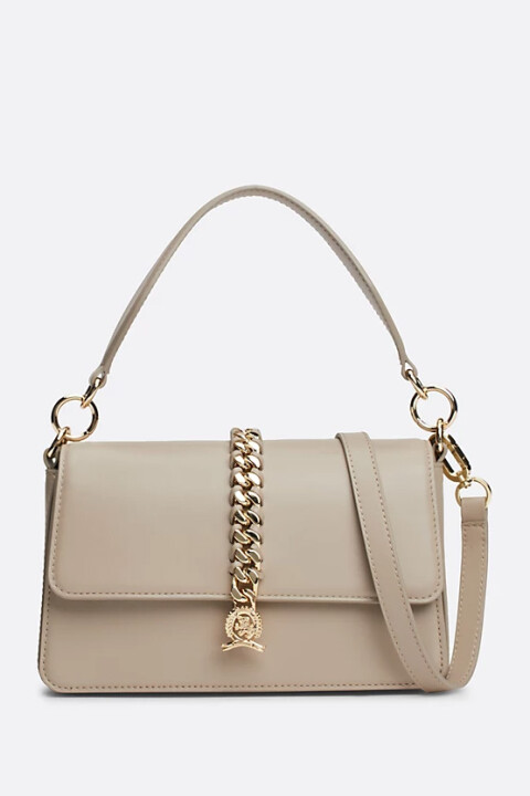 Kadın Örgülü Zincirli Deri Çapraz Çanta - Bej 