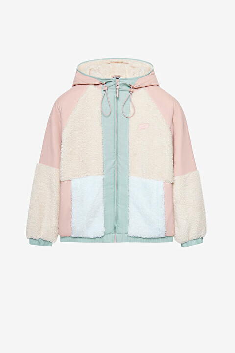 Kadın Outdoor Fleece Renk Bloklu Sherpa Kapüşonlu Polar Ceket - Pembe - Skechers