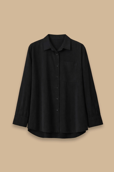 Kadın Oversize Basic Keten Gömlek - Siyah 