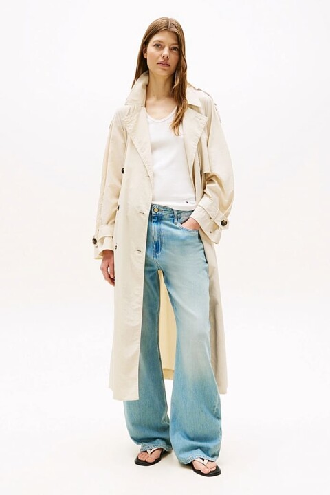 Kadın Oversize Fit Kemerli Trençkot - Krem - Tommy Hilfiger