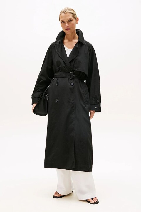 Kadın Oversize Fit Kemerli Trençkot - Siyah 