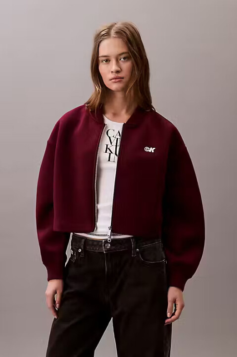 Kadın Oversized Cropped Bomber Ceket - Bordo 