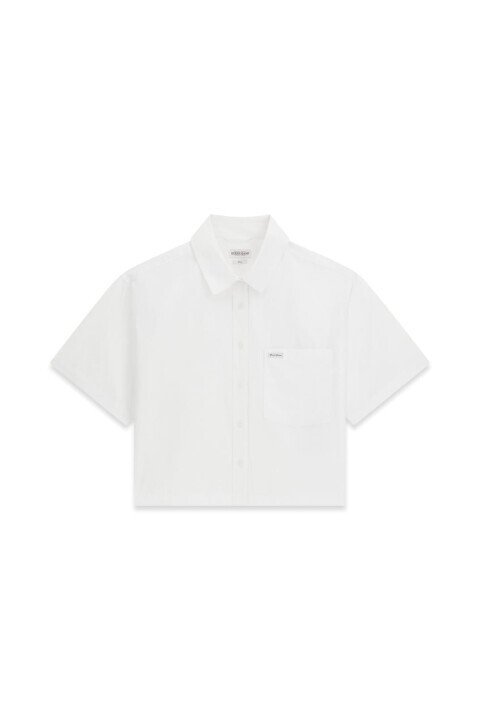 Kadın Pamuk Rahat Kesim Kısa Kollu Cepli Gömlek - Beyaz - Guess