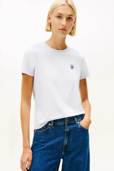 Kadın Pamuklu Nakış Logolu T-Shirt - Açık Mavi 