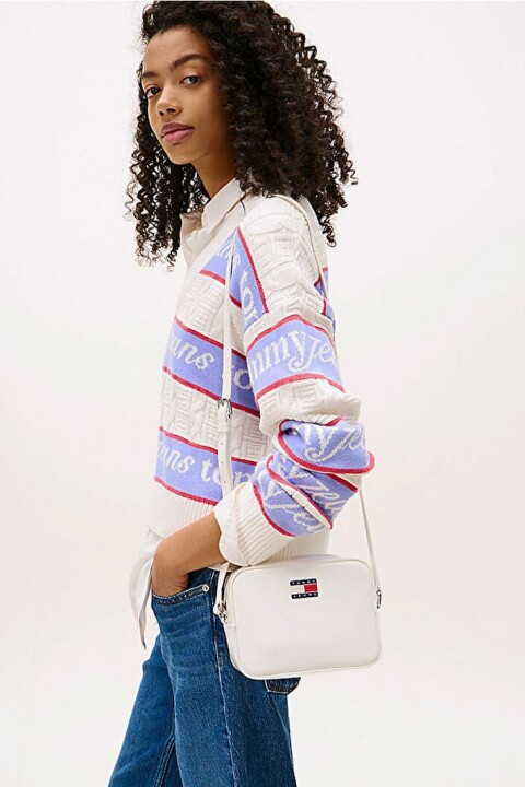 Kadın Parlak Görünümlü Kamera Omuz ve Çapraz Çanta - Kırık Beyaz 