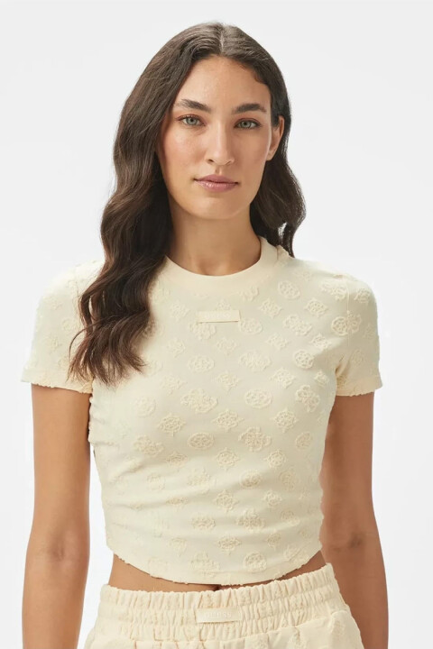 Kadın Peony ve 4G Logo Crop Üst - Sarı 