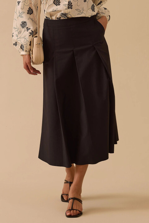 Kadın Pile Detaylı Cepli Etek - Siyah - Seçil