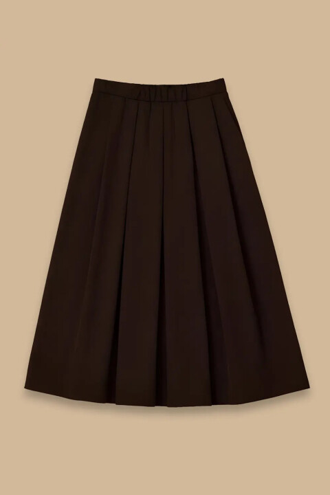 Kadın Pile Detaylı Elastik Bel Kloş Etek - Siyah - Seçil