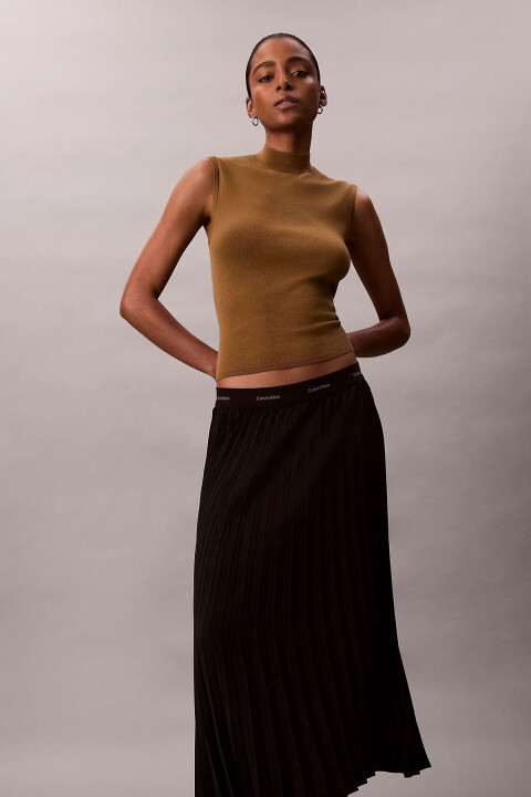 Kadın Pleated Crepe Mıdı Etek - Siyah - Calvin Klein