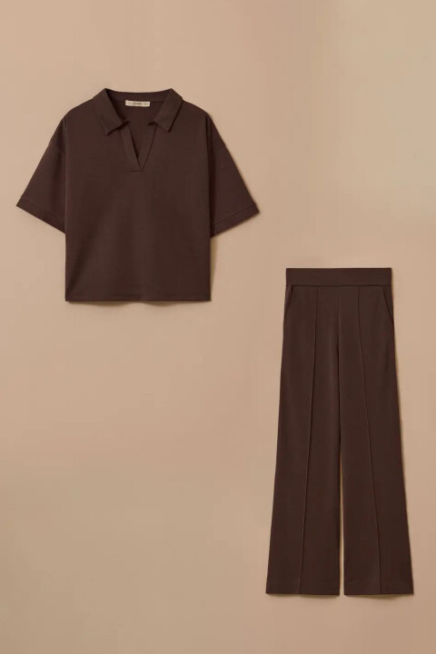 Kadın Polo Yaka Modal Takım - Kahverengi - Seçil