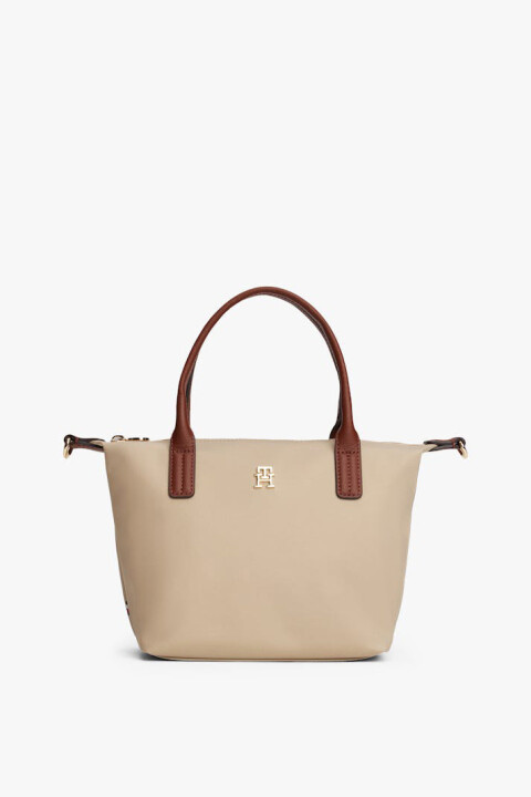 Kadın Popette Metal Amblemli Omuz Çantası - Bej 