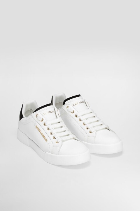 Kadın Portofino Deri Logolu Topuk Detaylı Sneakers - Beyaz - Dolce&gabbana