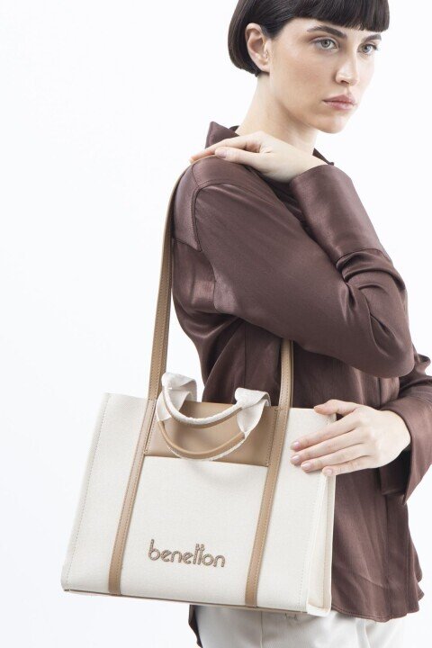 Kadın Print El Çantası - Bej - BENETTON