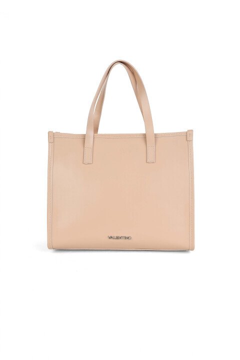 Kadın Pürüzsüz Deri Tote Omuz Çantası - Pudra 