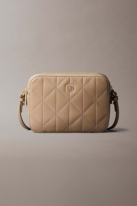Kadın Quilted Camera Bag Omuz Çantası - Bej 