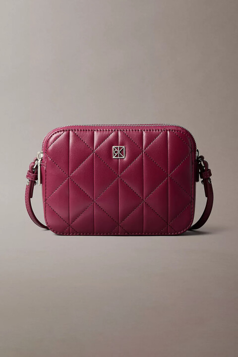 Kadın Quılted Camera Bag Omuz Çantası - Mürdüm 